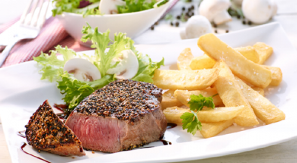 Rumsteak peperkorst Steakhouse friet