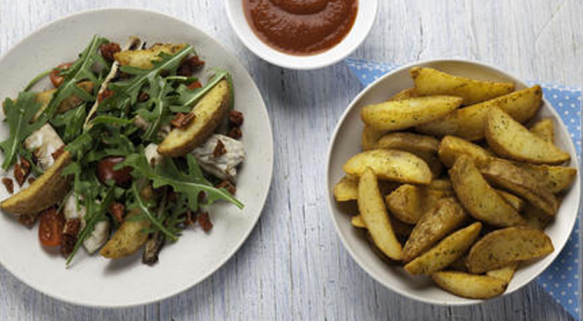 Gegrilde makreel met rucola en gedroogde tomaatjes