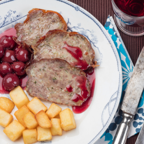gehaktbrood krieken aardappelblokjes